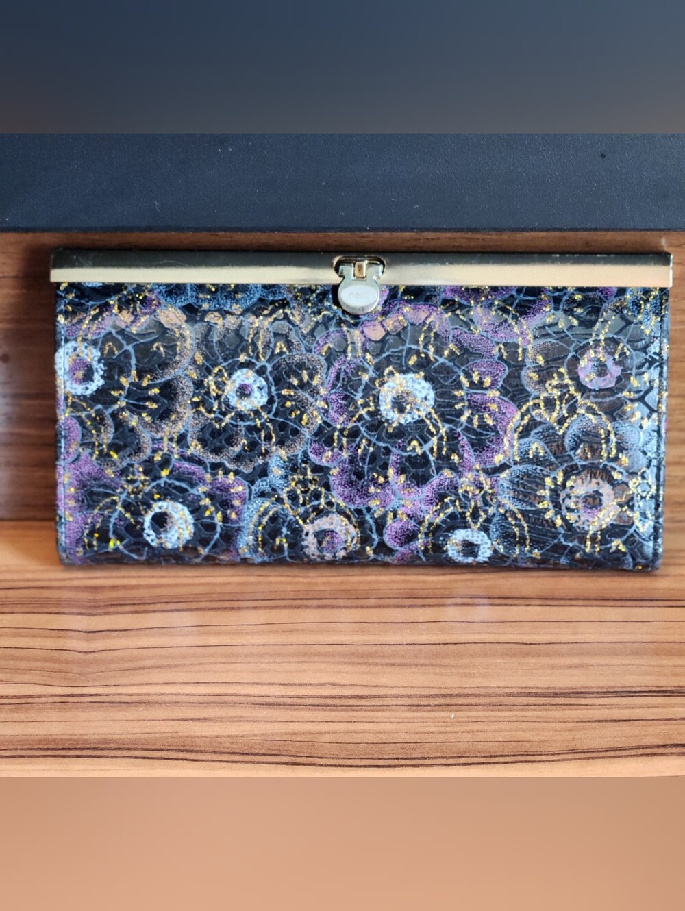 Next Floral Snake Print Gold Frame Clutch Wallet